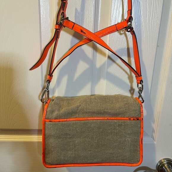 Theyskens Theory Flap Shoulder/crossbody Bag neon orange leather & khaki fabric - Picture 5 of 16